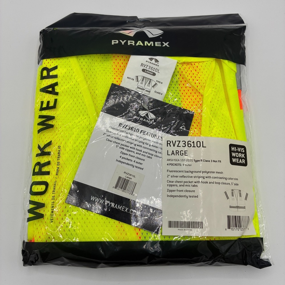 Pyramex RVZ3610L Hi-Vis Safety Vest Large Class 3 New Sealed